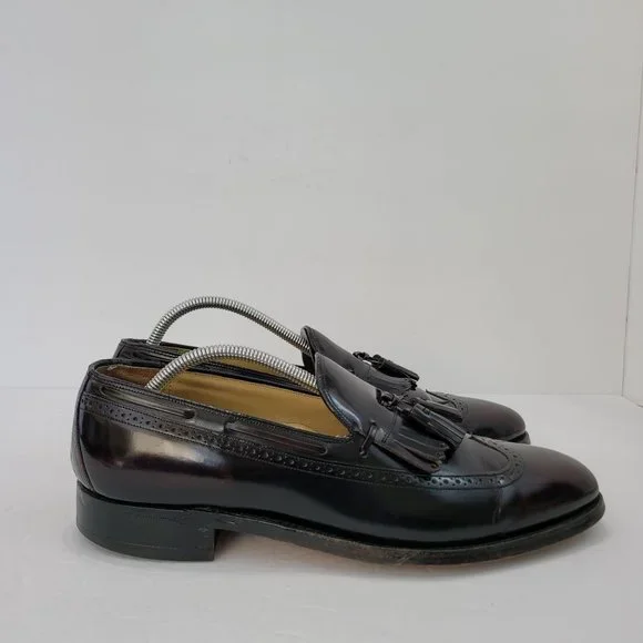 Johnston Murphy Wingtip Tassel Loafer Shoes USA Vintage Johnston Murphy Optima Wingtip Tassel Black Leather  main image 4
